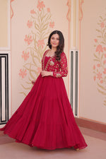 Thumbnail for Prazu Fashion Pink Georgette Embroidered Designer Gown