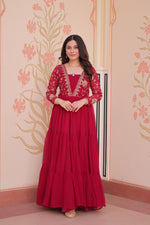 Thumbnail for Prazu Fashion Pink Georgette Embroidered Designer Gown