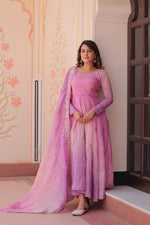Thumbnail for Prazu Fashion Pink Organza Embroidered Gown With Dupatta