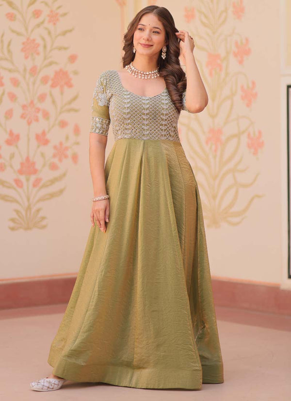 Prazu Fashion Mahendi Silk Beads Embroidered Gown