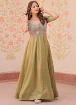 Thumbnail for Prazu Fashion Mahendi Silk Beads Embroidered Gown