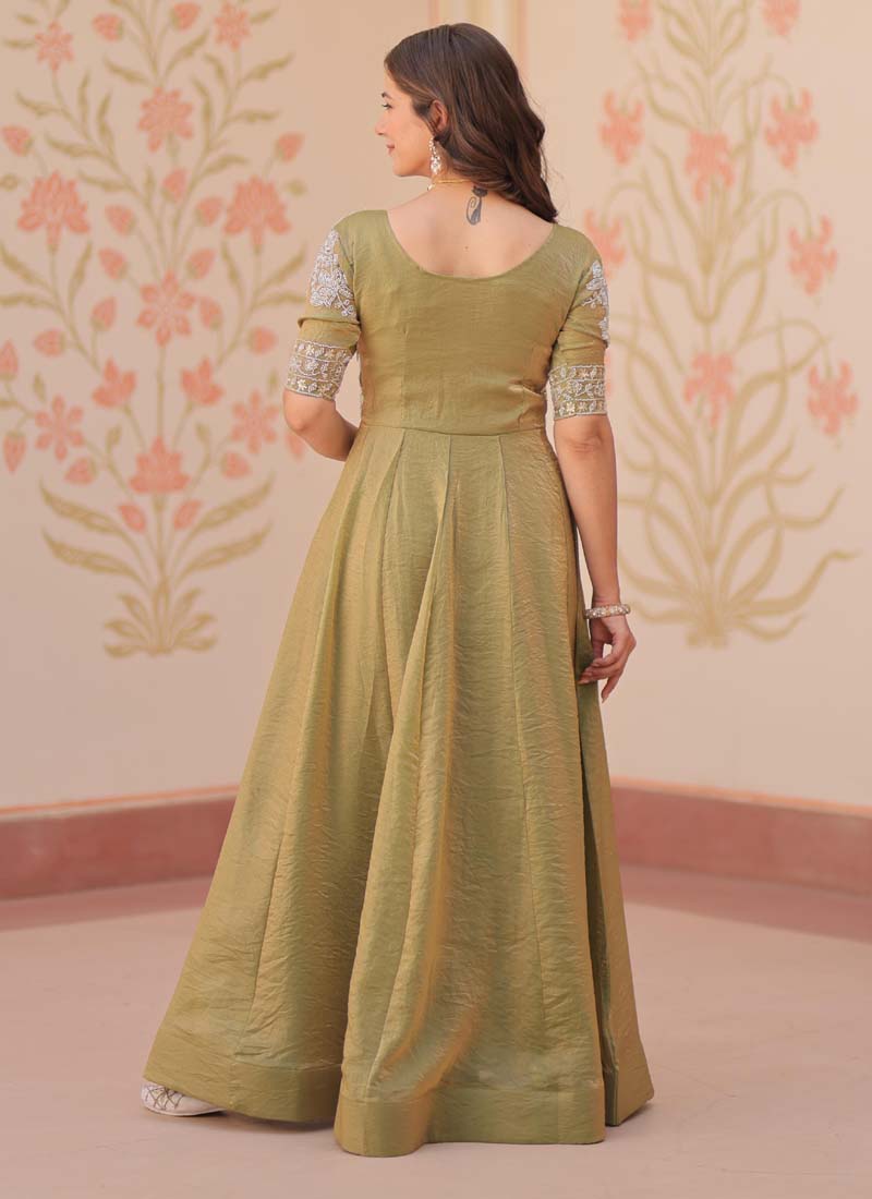 Prazu Fashion Mahendi Silk Beads Embroidered Gown