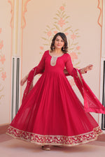 Thumbnail for Prazu Fashion Rani Pink Georgette Zari & Sequins Embroidered Gown