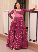 Thumbnail for Prazu Fashion Wine Silk Position Print Jacquard Weaving Gown