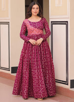 Thumbnail for Prazu Fashion Wine Silk Position Print Jacquard Weaving Gown