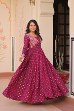 Thumbnail for Prazu Fashion Wine Position Print Choli With Staple Jequard Weaving Work Gown