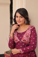 Thumbnail for Prazu Fashion Wine Position Print Choli With Staple Jequard Weaving Work Gown