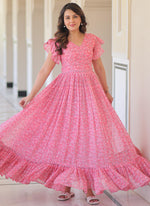 Thumbnail for Prazu Fashion Light Pink Georgette Printed Gown