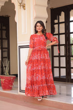Thumbnail for Prazu Fashion Red Georgette Printed Gown