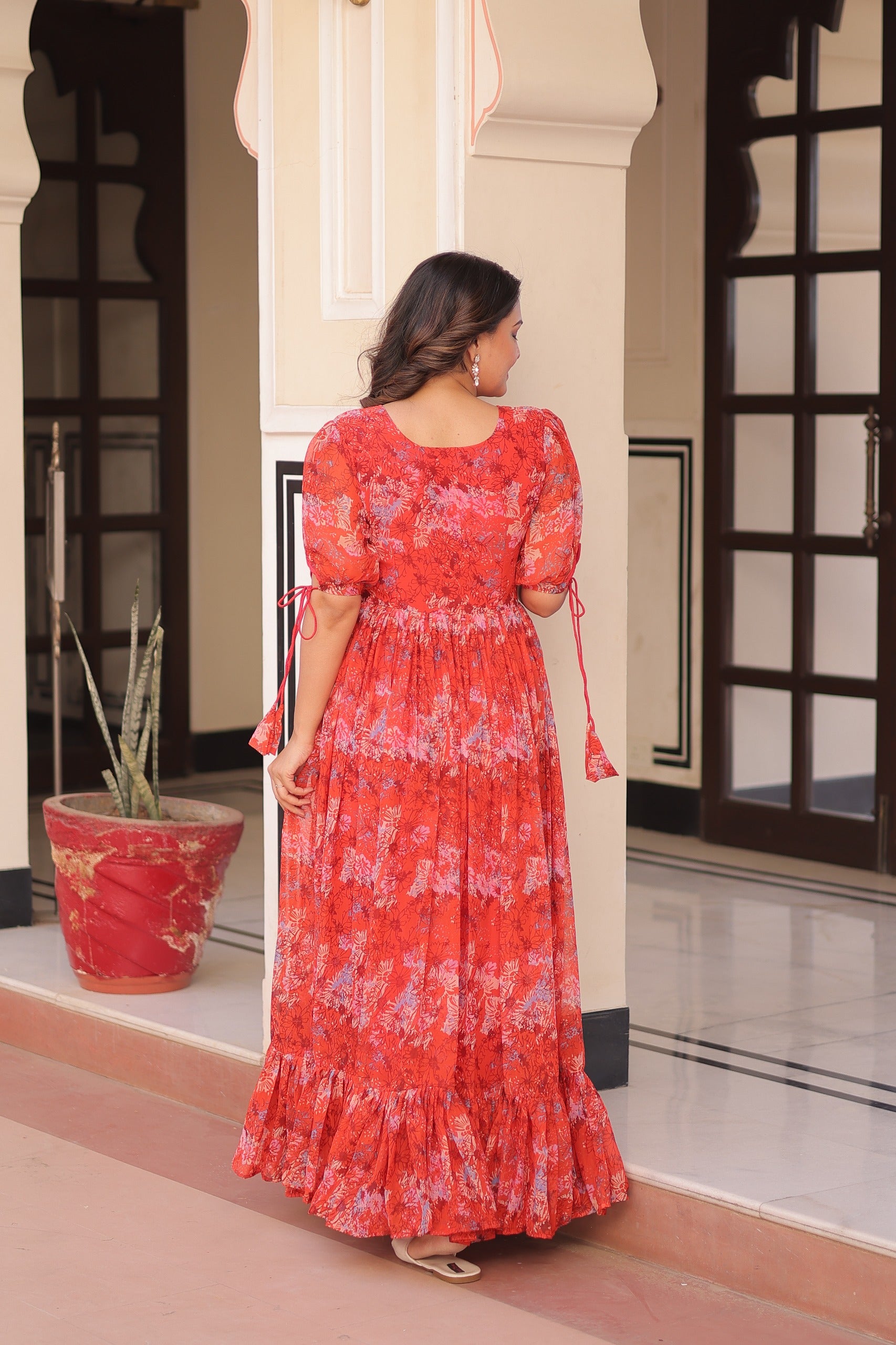 Prazu Fashion Red Georgette Printed Gown