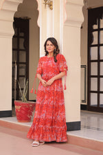 Thumbnail for Prazu Fashion Red Georgette Printed Gown