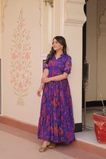 Thumbnail for Prazu Fashion Violet Blue Georgette Printed Designer Gown
