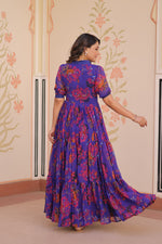 Thumbnail for Prazu Fashion Violet Blue Georgette Printed Designer Gown