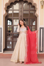 Thumbnail for Prazu Fashion Cream Cosmos Weaving Jacquard Pearl Beads Embroidered Gown