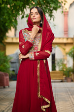 Thumbnail for Prazu Fashion Maroon Georgette Embroidered Gown With Dupatta