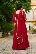 Thumbnail for Prazu Fashion Maroon Georgette Embroidered Gown With Dupatta