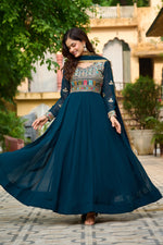 Thumbnail for Prazu Fashion Rama Georgette Embroidered Gown With Dupatta