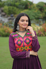 Thumbnail for Lorenvalley Fashion Wine Rayon Kutchi Gamthi Embroidered & Mirror hand Work Gown