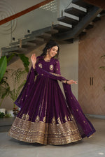Thumbnail for Prazu Fashion Purple Georgette Rich Zari & Sequins Embroidered Gown