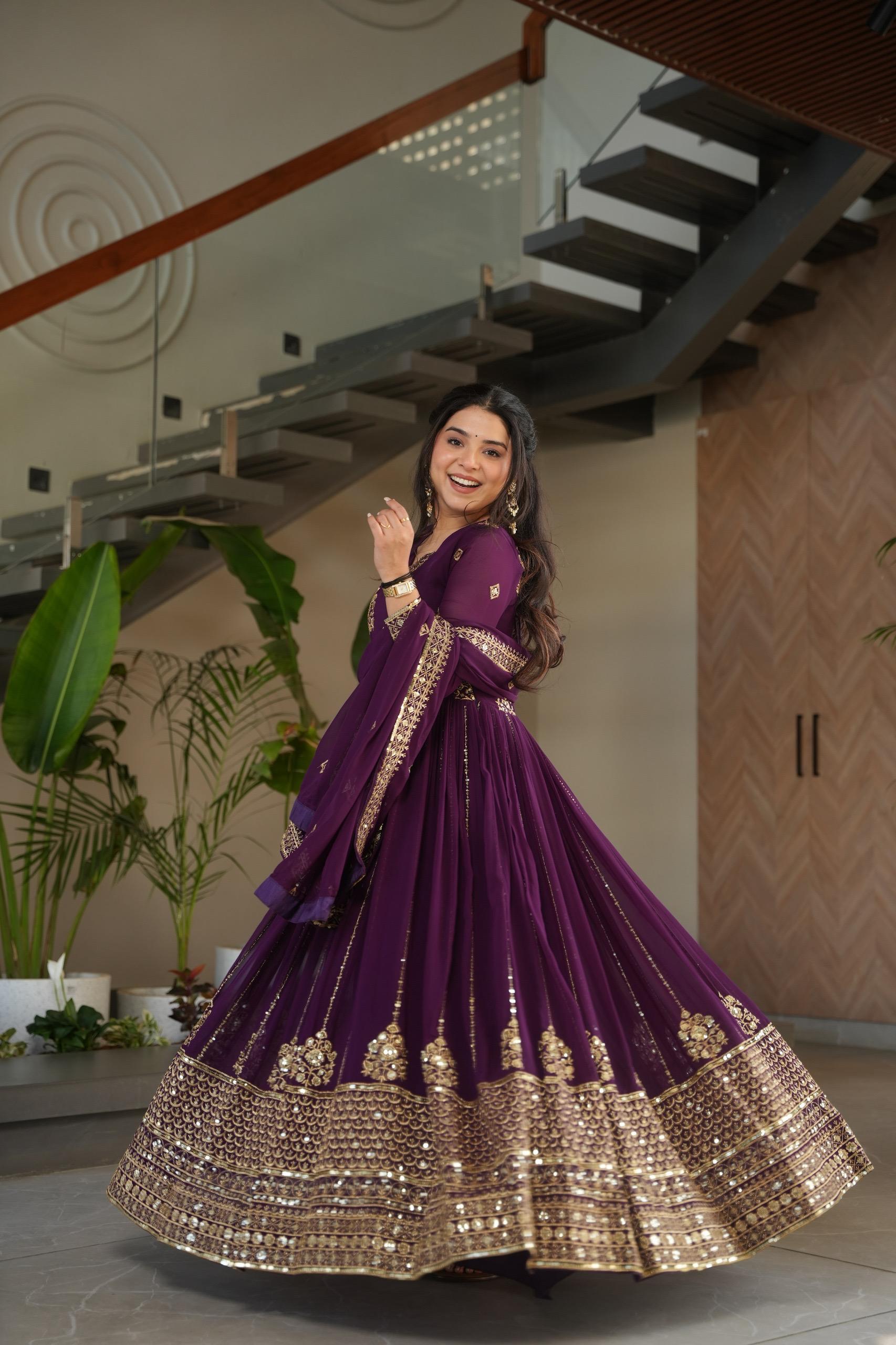 Prazu Fashion Purple Georgette Rich Zari & Sequins Embroidered Gown