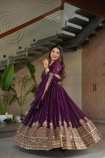 Thumbnail for Prazu Fashion Purple Georgette Rich Zari & Sequins Embroidered Gown