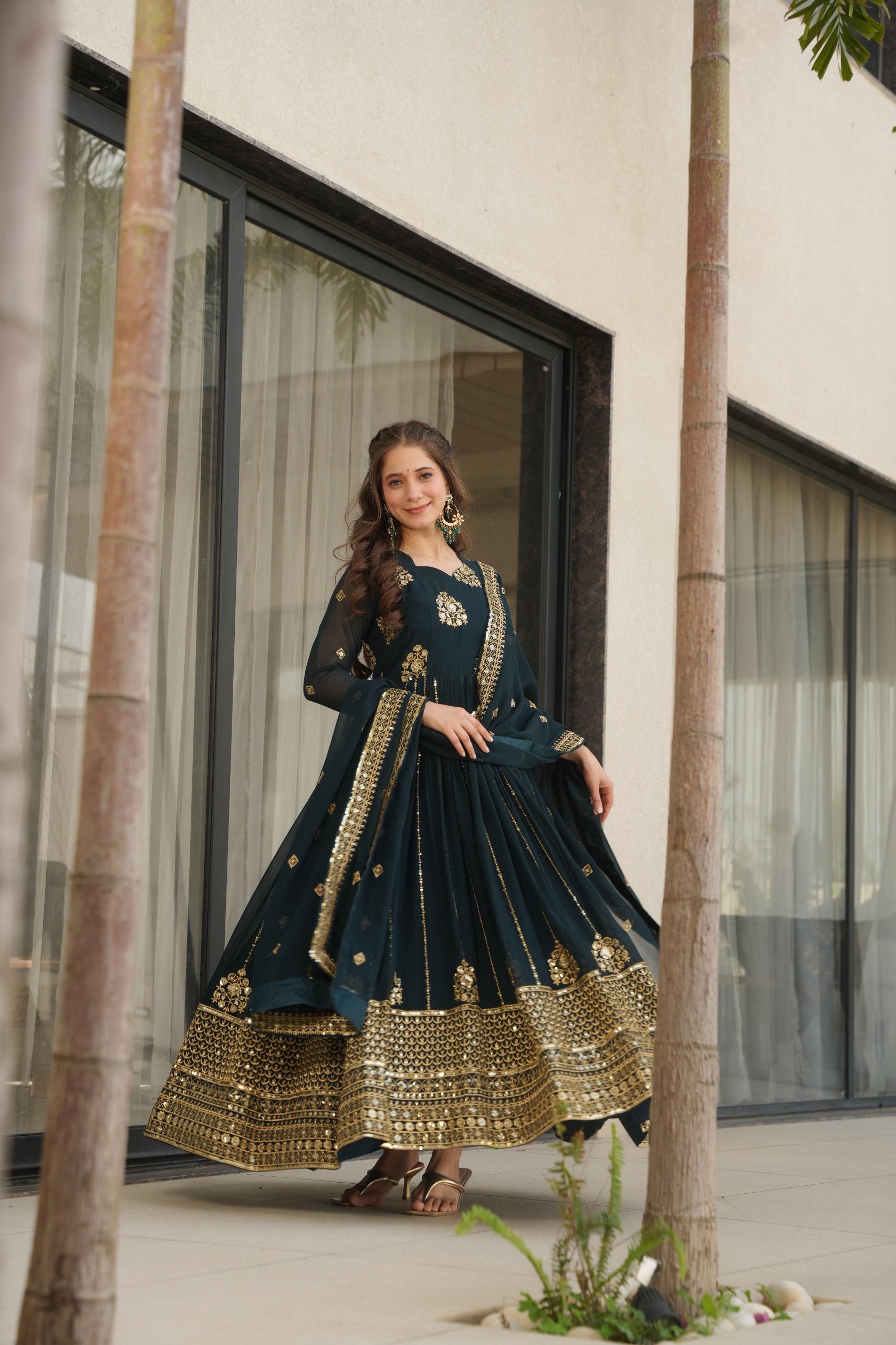Prazu Fashion Rama Georgette Rich Zari & Sequins Embroidered Gown