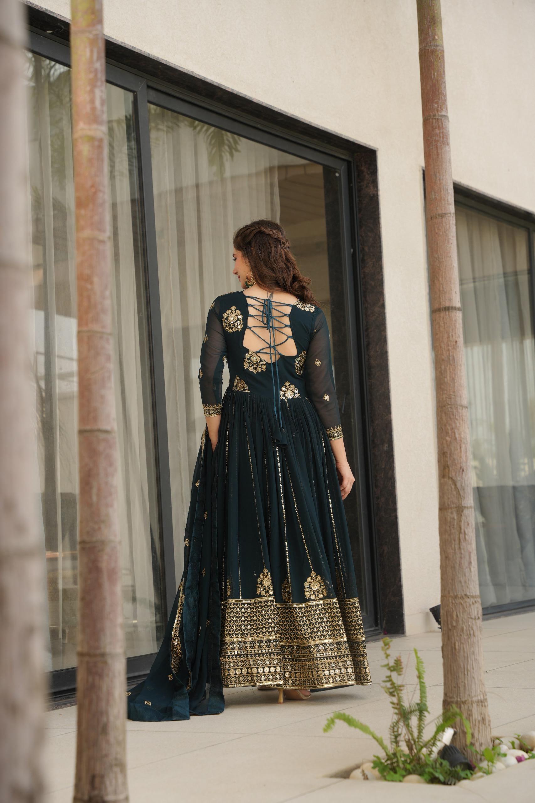 Prazu Fashion Rama Georgette Rich Zari & Sequins Embroidered Gown