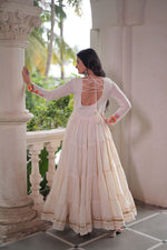 Thumbnail for Lorenvalley Fashion Offwhite Kora Cotton with Multi Thread Embroidered & Gota patti Work Gown