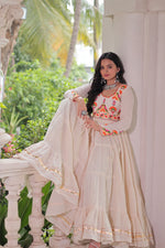 Thumbnail for Lorenvalley Fashion Offwhite Kora Cotton with Multi Thread Embroidered & Gota patti Work Gown