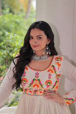 Thumbnail for Lorenvalley Fashion Offwhite Kora Cotton with Multi Thread Embroidered & Gota patti Work Gown