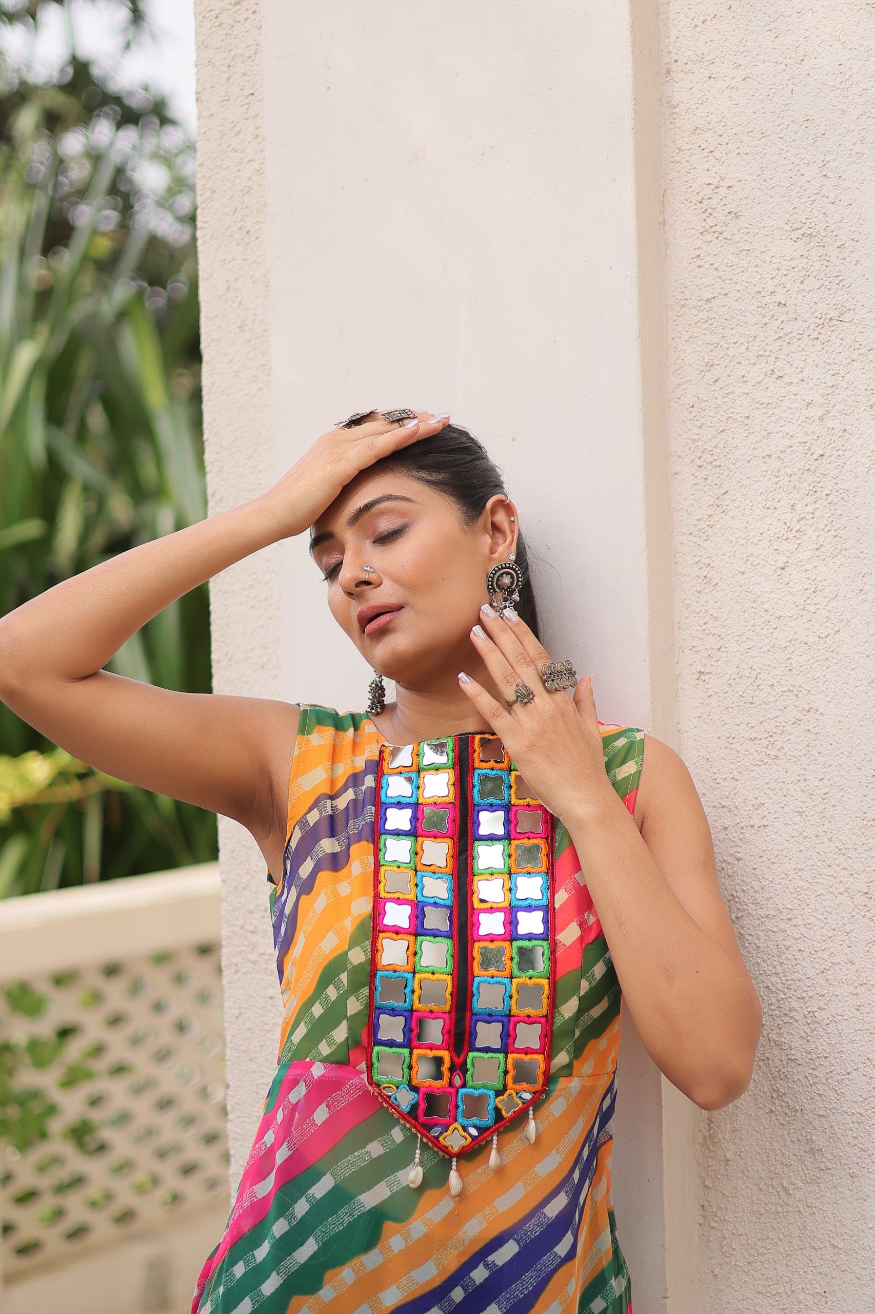 Prazu Fashion Multi Georgette Kutchi Gamthi Mirror Codi Work Kurti For Navratri