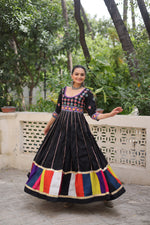 Thumbnail for Prazu Fashion Black Roman Multicolour Thread Work & Gota Lace Gown For Navratri