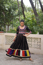 Thumbnail for Prazu Fashion Black Roman Multicolour Thread Work & Gota Lace Gown For Navratri