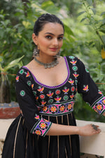 Thumbnail for Prazu Fashion Black Roman Multicolour Thread Work & Gota Lace Gown For Navratri