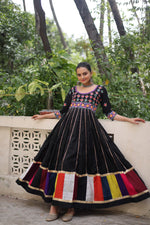 Thumbnail for Prazu Fashion Black Roman Multicolour Thread Work & Gota Lace Gown For Navratri