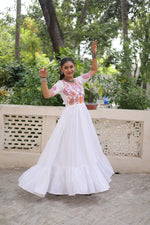 Thumbnail for Prazu Fashion Off White Rayon With Kutchi Gamthi Embroidered Gown For Navratri