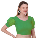 Thumbnail for Vamika Cotton Lycra Stretchable Fabric Green Balloon Sleeves Blouse - Distacart