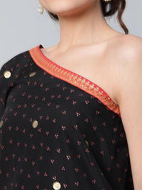 Thumbnail for Ahalyaa Women Black Crepe Printed Top with Trouser Set - Distacart