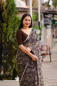 Thumbnail for Coffee Poly Georgette Ethnic Motifs Saree with Unstitched Blouse - A2M