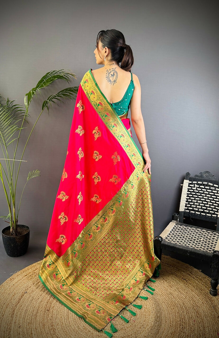 Joban Fashion Banarasi Red Woven Soft Silk Saree