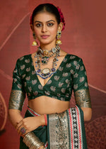 Thumbnail for Joban Fashion Green Art Silk With Fine Viscose Border Ajrak Full Body Print With Soft Finish Saree