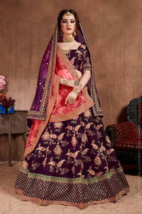 Thumbnail for Aastha Fashion Women's Alluring Purple Colored Bridal Wear Designer Embroidered Lehenga choli - Distacart