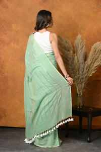 Thumbnail for Very Much Indian Designer Mul Cotton Handloom Saree with Sequins - Sea Green - Distacart