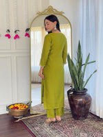 Thumbnail for The52 Women's Viscose Embroidery work Straight Kurta with Pant and Dupatta Set