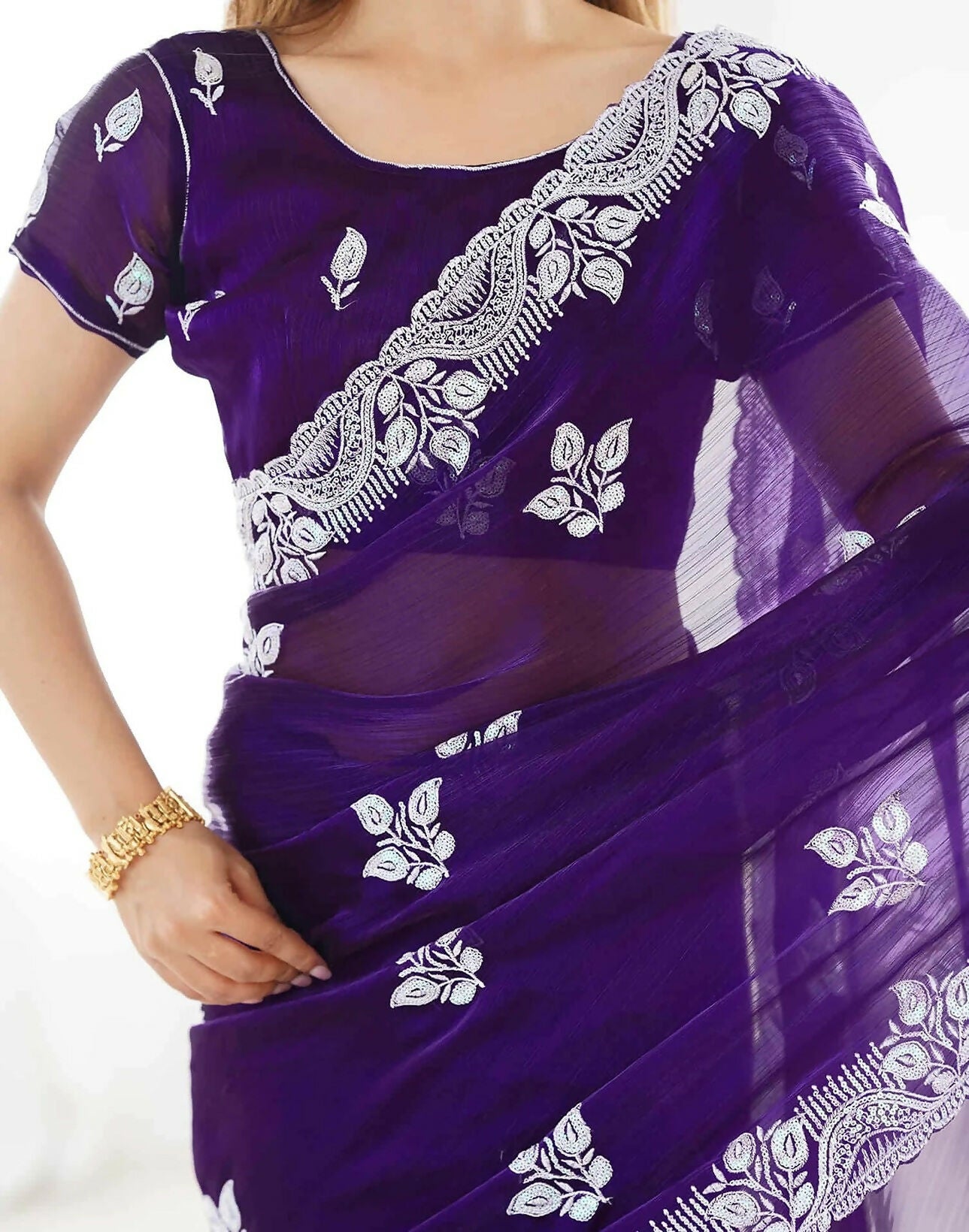 Joban Fashion Shimmer Chiffon Pastel Purple Color Sequence Saree
