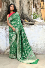 Thumbnail for Joban Fashion Green Pure Crepe Pure Handloom Banarasi Silk Saree