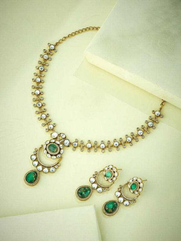 Nuyug 22K Gold-Plated Kundan Studded Faux Jasper Stone Necklace Set