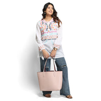 Thumbnail for NOZ2TOZ Embroidered full sleeve tunic for women - White