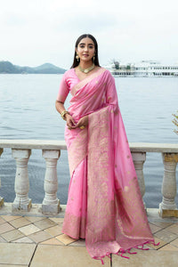 Thumbnail for Aastha Fashion Pink Woven Soft Silk Saree with Blouse - Distacart