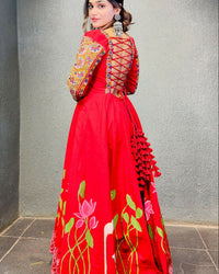 Thumbnail for Preksha Creation Navratri Special Women Gown Digital Print With Real Mirror Work With Dupatta - Red